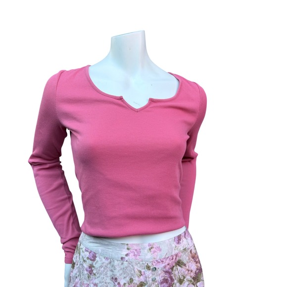 Old Navy Tops - Old Navy Long Sleeve Top Split Neck Ribbed Knit Curved Hem Rose Pink Tall Size M